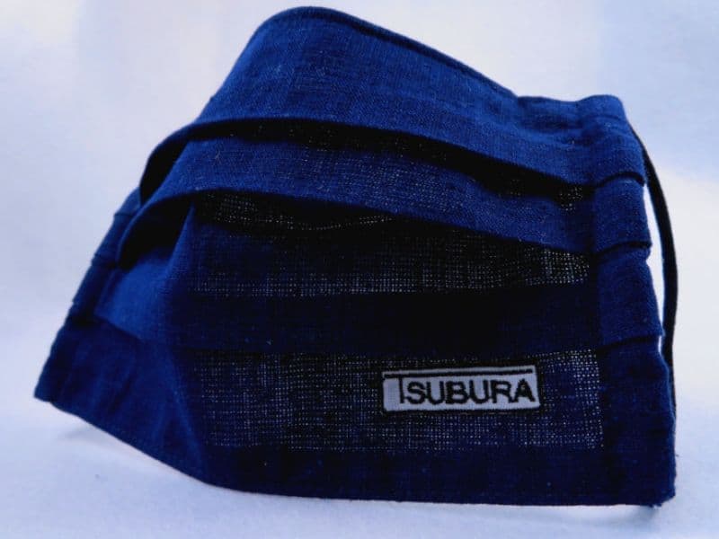 京都西陣“つぶら”なマスク　藍平織