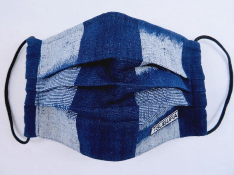 京都西陣“つぶら”なマスク　縞矢絣(しまがすり)織