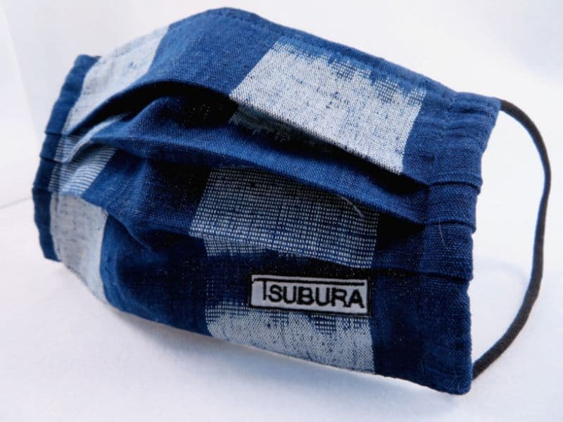 京都西陣“つぶら”なマスク　縞矢絣(しまがすり)織